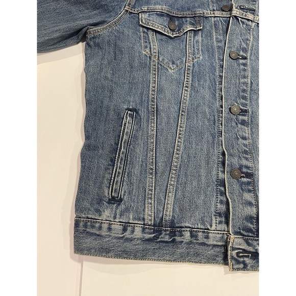 Levi's Premium Mens Blue Denim Button Jacket Pockets Size Large Big E Art Back - Picture 8 of 16